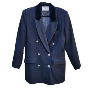 Vintage 80s Black Wool Blazer Dark Academia Velvet Double Breast Size 8 Corpcore